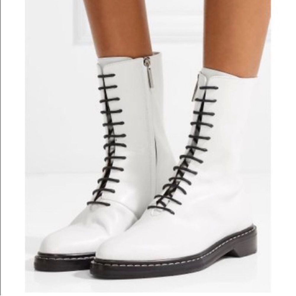 The Row Fara leather white lace up combat boots. Size 39